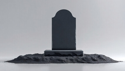 Blank tombstone on mound of soil against neutral background for memorial design, Mockup