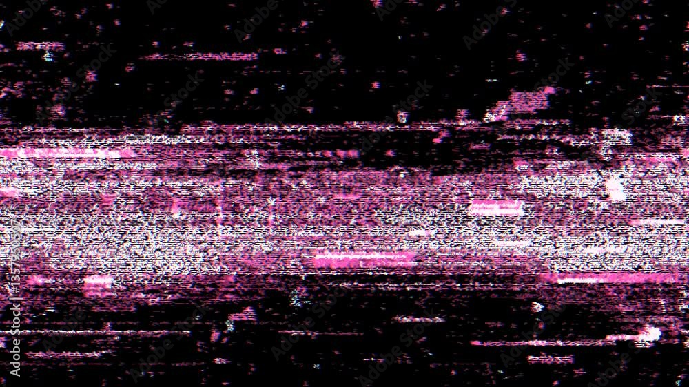 Poster digital glitch noise animation. black background. pixel vhs distortion effect. vcr tape. glitch art.