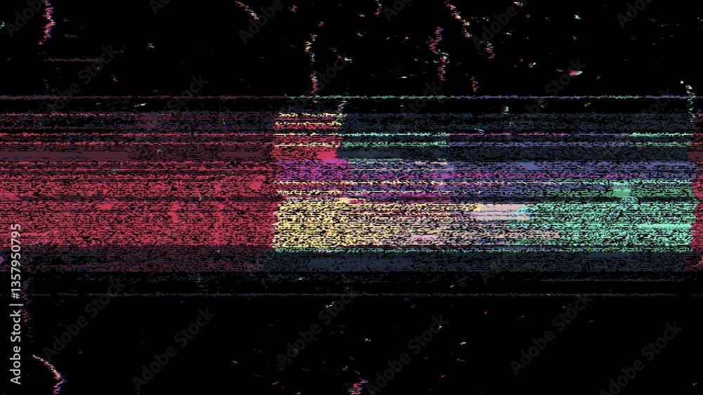 Poster digital glitch noise animation. black background. pixel vhs distortion effect. vcr tape. glitch art.