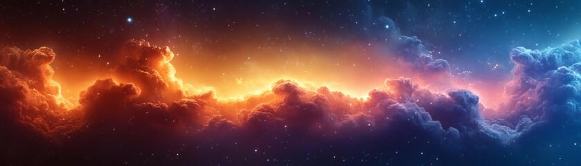 Naklejka premium A vibrant cosmic panorama showcasing radiant nebulas and celestial bodies that captivate with their beauty and complexity
