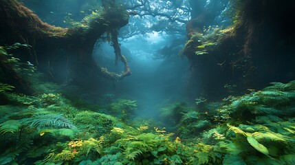 Fototapeta premium A mystical and enchanting landscape filled with vibrant green flora