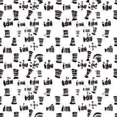Seamless abstract geometric pattern. Simple background with black, white texture. Digital brush strokes. Lines, grid. Design for textile fabrics, wrapping paper, background, wallpaper, cover.