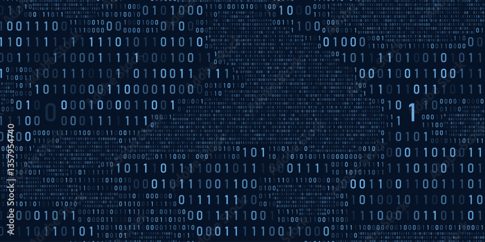 Poster Abstract binary code cloud background. AI learning on data cyber field. Futuristic digital technology.