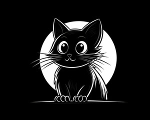 Cute black kitten silhouetted against a white moon