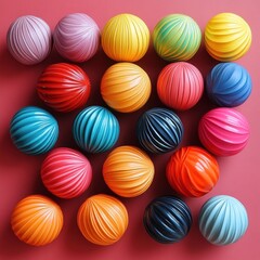 Fototapeta premium Colorful ribbed spheres on a crimson background