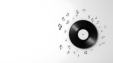 Turntable with musical notes around vinyl record, illustration
