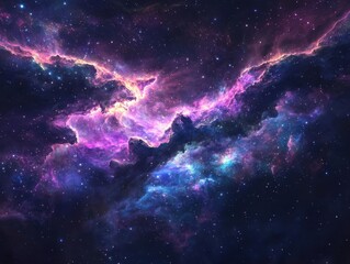 Fototapeta premium Colorful nebula in deep space, a celestial canvas of purple, pink, and blue gases illuminated by distant stars in the infinite cosmos.
