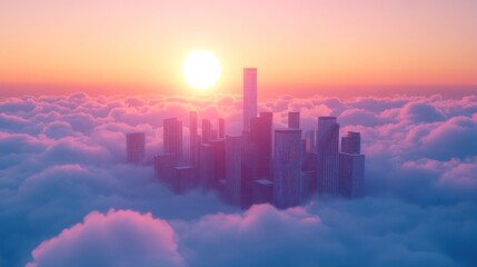 Fototapeta premium City Above Clouds Sunrise Aerial View