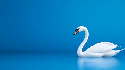 Fototapeta premium Elegant white swan on a serene blue water surface