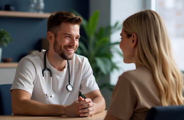 Doctor talking to patient while providing medical consultation in clinic