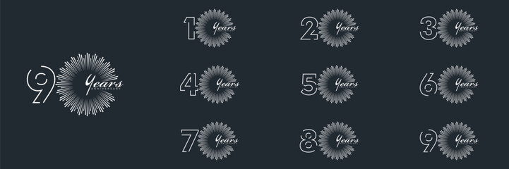 Naklejka premium collection numbers Anniversary logo set icon vector design, black and white background