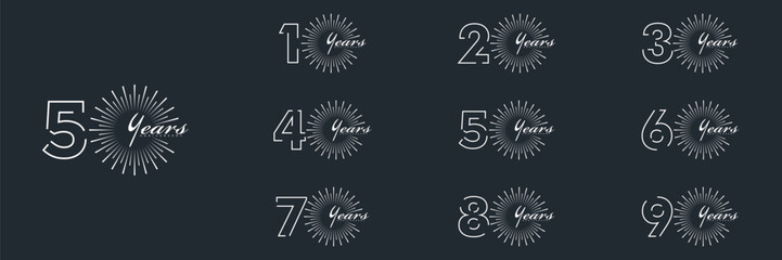 collection numbers Anniversary logo set icon vector design, black and white background