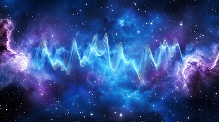 Cosmic phenomena featuring interstellar clouds mysterious energy waves on a vibrant blue purple background