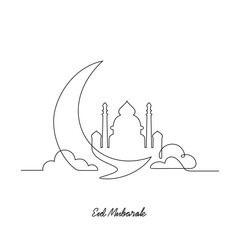 One continuous line drawing of Islamic Eid Mubarak celebration vector illustration. Islamic religion themes design with simple linear vector concept. Eid Mubarak design for your asset Islamic vector.