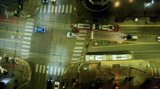 Night City Bus Aerial Top View