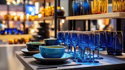 Colorful Dishes & Glasses Displayed in Modern Retail Setting