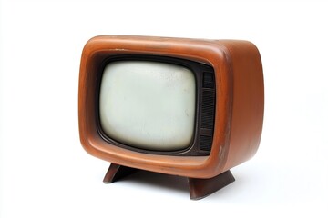 Ancient television with a brown wooden case