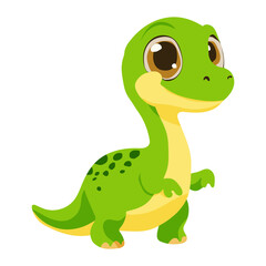 Obraz premium A cartoon dinosaur with a yellow belly and green body. It is smiling and looking at the camera