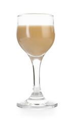 Coffee cream liqueur with ice in glass isolated on white