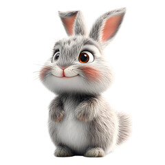 Fluffy 3D Cartoon Rabbit with Long Droopy Ears and Big Nose Isolated on Transparent Background