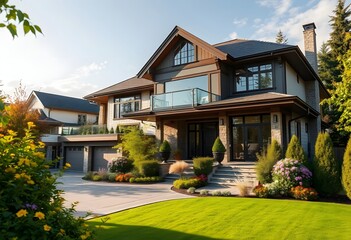 Fragment of luxury house with nice summer landscape in Vancouver, Canada.