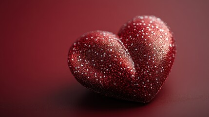 Fototapeta premium Red glittery heart on burgundy background