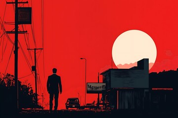 Minimalist interpretations famous movie scenes with iconic color palettes, ideal for film review blogs