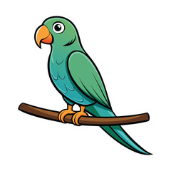 Colorful Parrot Sitting on a Branch - Cartoon Vector Illustration