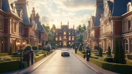 Obraz premium Elegant European-style townhouses at sunrise