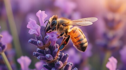A bee collecting nectar from a purple flower