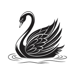 Elegant Black Swan - Stylized Digital Illustration in Monochrome
