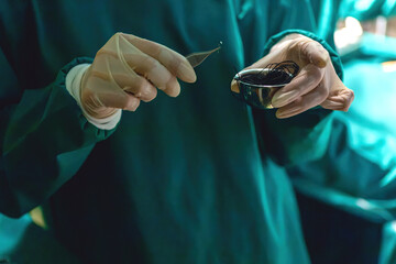professional surgeon preparing medical suture nylon to stitch patient wound. emergency nurse ready...