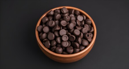 Fototapeta premium A Bowl of Rich Dark Chocolate Chips on Black Gradient Background