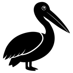 pelican bird black silhouette vector, Simple silhouette Design vector icon with white background. Wild bird