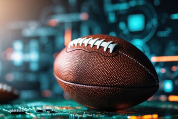 Football rests on digital circuit background