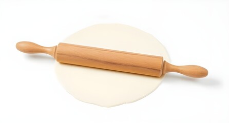 A Wooden Rolling Pin with Light Flour Dust on White Background