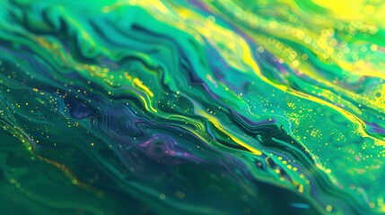 Emerald Green Abstract Wave Background With Liquid Marble Texture And Golden Glitter, Modern Art Backdrop