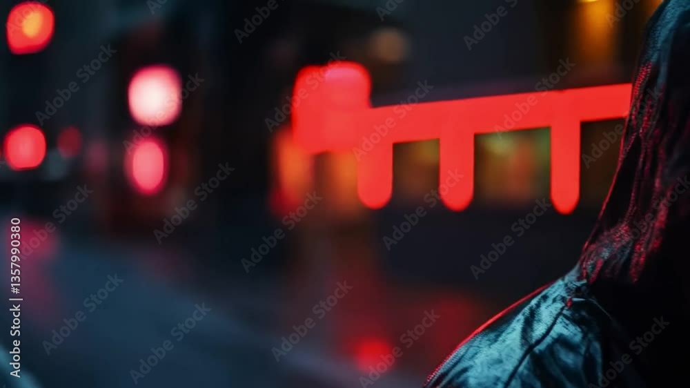 Poster a cybersecurity professional analyzes possible data breach threats in a vibrant urban landscape illu