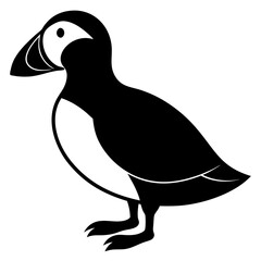 puffin bird black silhouette vector, Simple silhouette Design vector icon with white background. Wild bird
