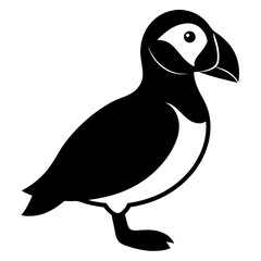 puffin bird black silhouette vector, Simple silhouette Design vector icon with white background. Wild bird