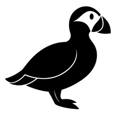 puffin bird black silhouette vector, Simple silhouette Design vector icon with white background. Wild bird