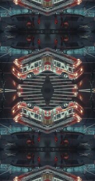 Kaleidoscope effect of New York City pedestrians, buildings, and traffic at night