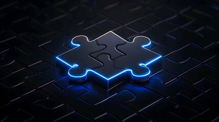 Glowing blue neon puzzle piece on dark background