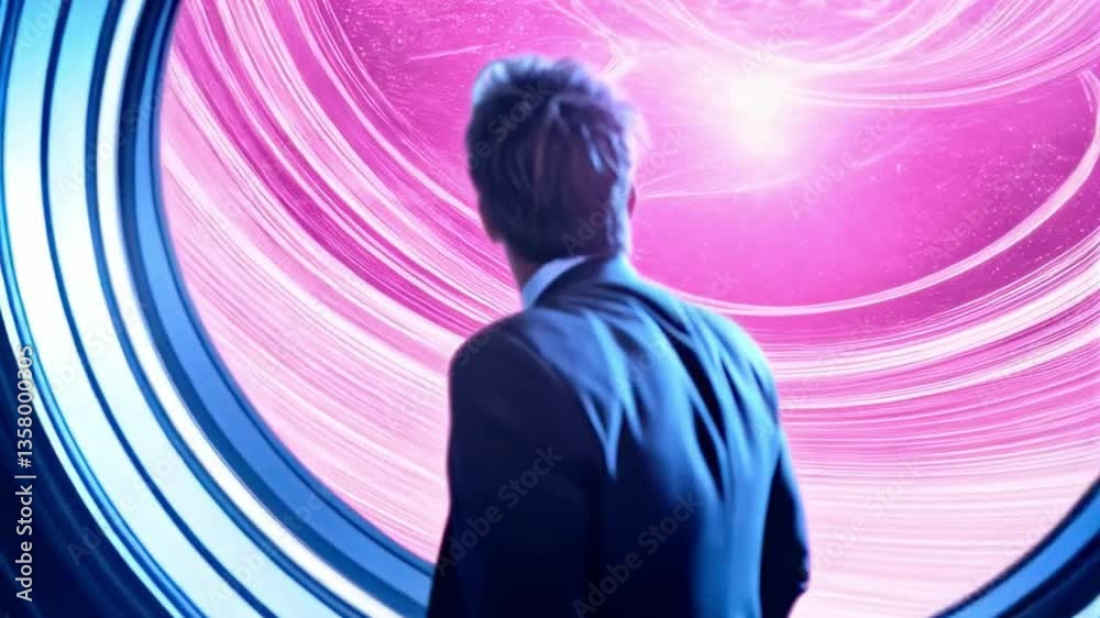 Aufkleber a young professional in a suit appears to be engaging with a high-tech firewall interface, focused o