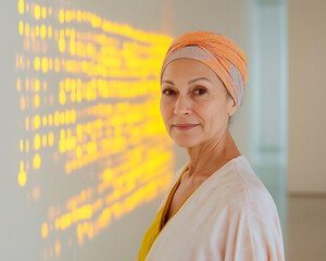 Portrait of Woman Wearing Headscarf and Kimono-Style Top
