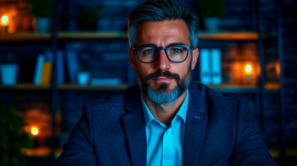 Portrait of a Man in a Blazer and Glasses