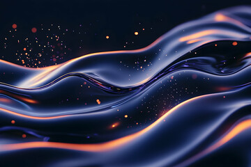 Glowing, dark liquid waves with sparkling particles