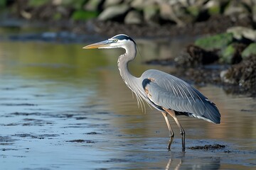 Naklejka premium Big blue heron ardea cinerea 