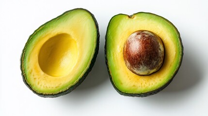 Halved avocado showcasing vibrant green flesh and a large pit