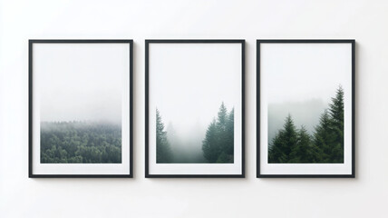 Three framed forest prints create serene, calming mood